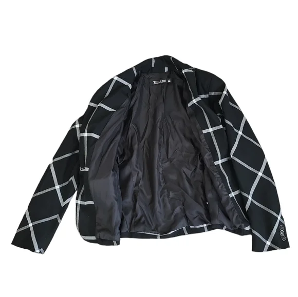 EUC 7th Avenue women's plaid 1 button blazer jacket, 2P, black white - Picture 4 of 10